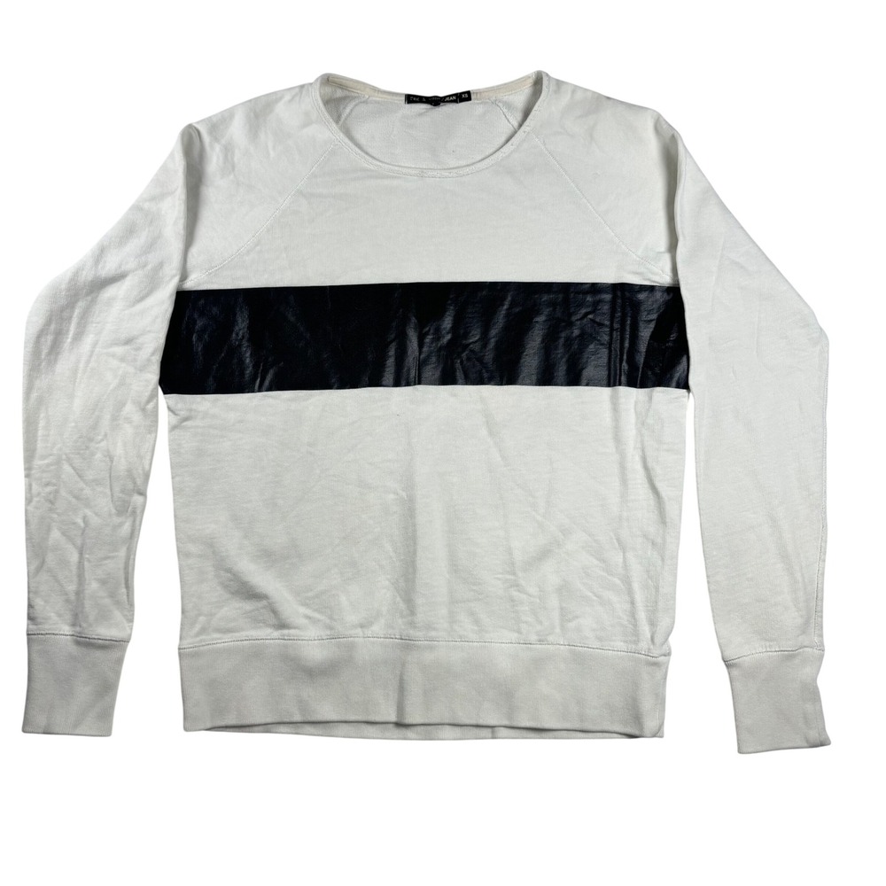 Rag & Bone Sweater White Leather Stripe Urban Mod Streetwear Edgy Casual‎ XS